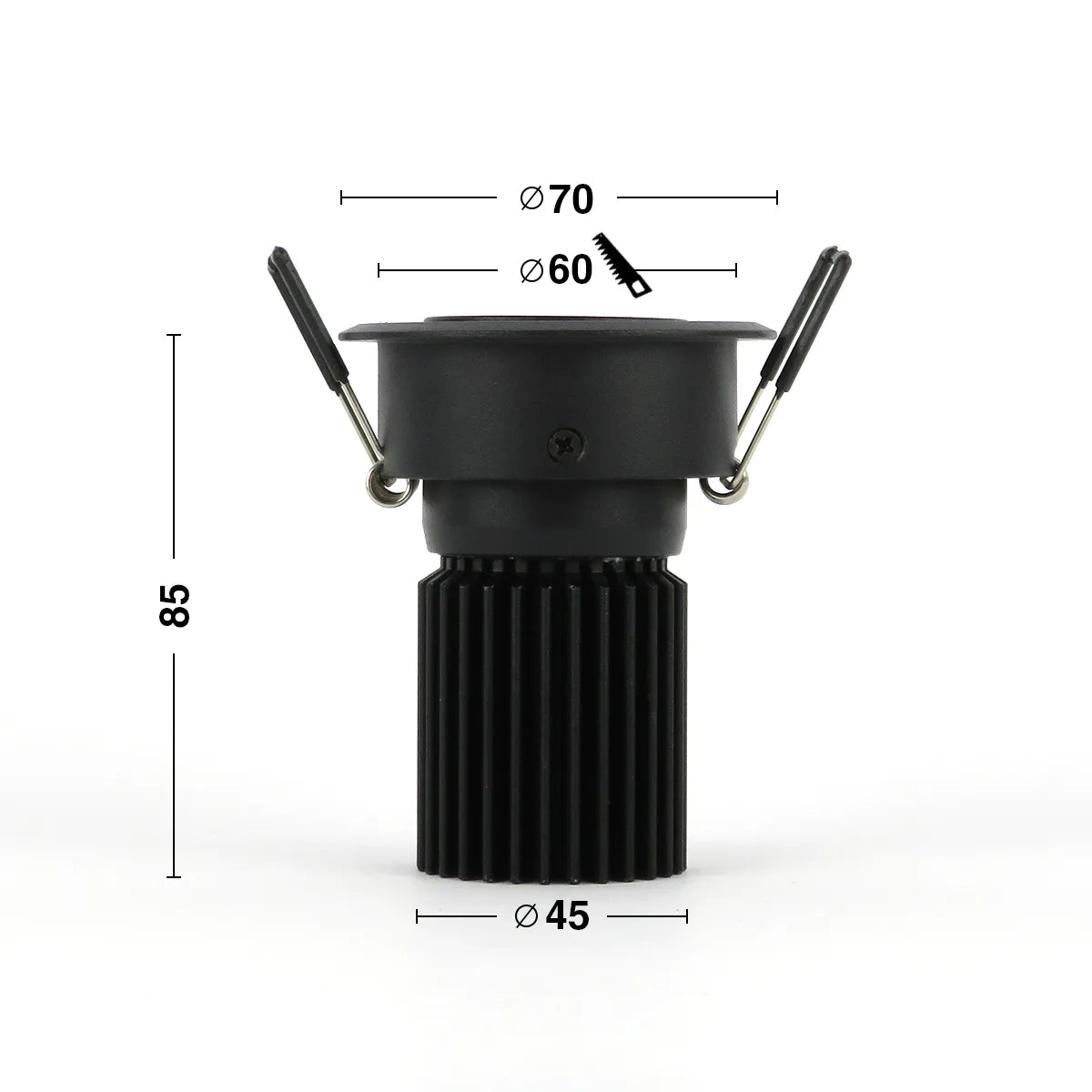 Foco empotrable LED negro 5W 3000K blanco cálido ⌀70mm orientable