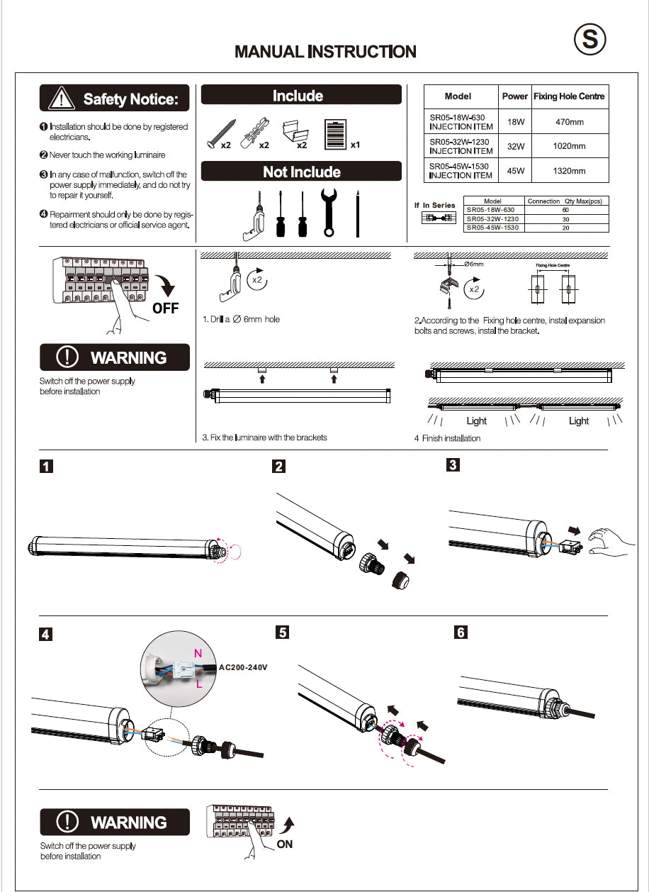 Tri-proof LED Batten EntryLine 150 cm | 45W | IP65 | 140 lm/W