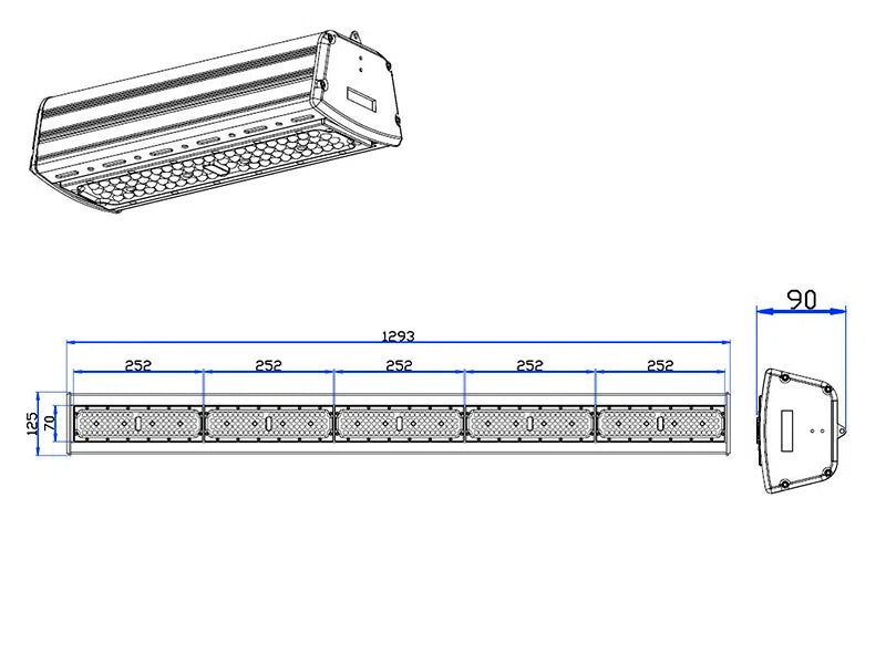 LED Highbay Light Bar (Linear) 1293 mm 250W Dimmable IP65 150lm/W