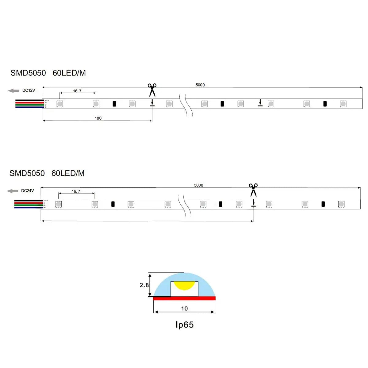 LED Strip Multi-color (RGB) SMD5050 60 LEDs/m IP65 | 5 meters