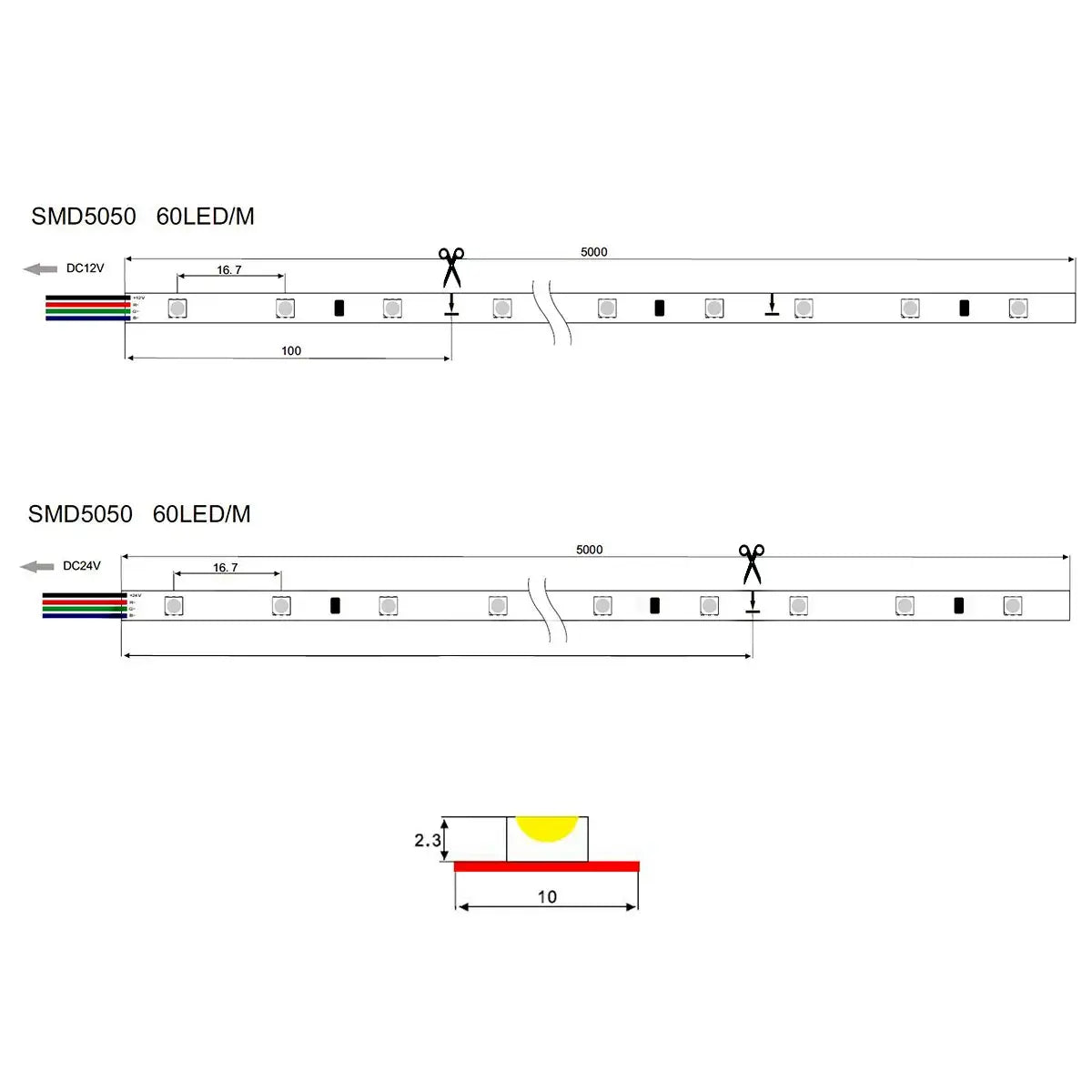 Tira LED multicolor (RGB) SMD5050 60 LEDs/m | 5 metros