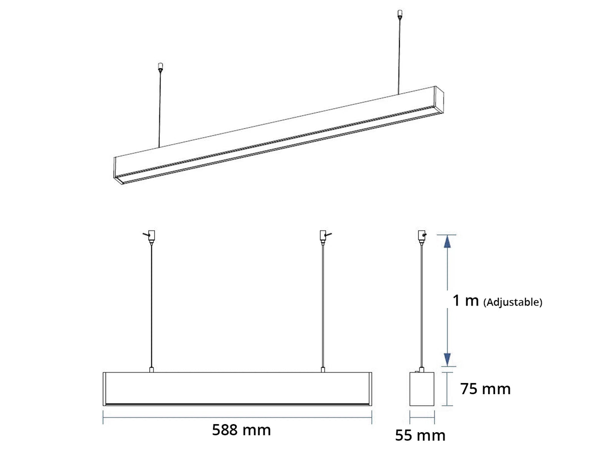 Luminaria lineal LED colgante negra 60cm 18W conectable