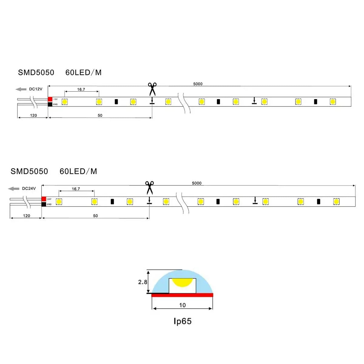 LED Strip SMD5050 60 LEDs/m IP65 | 5 meters