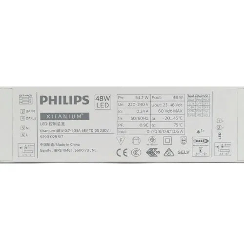 Philips Xitanium LED Driver 44W Dali regulable sin parpadeo Corriente de salida variable: 700mA/800mA/900mA/1050mA