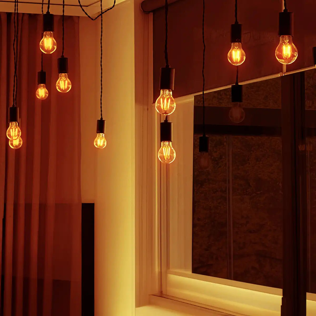 warm filament lamps in restaurant