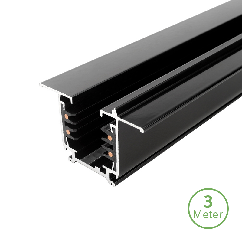 Inbouw 3-fase LED rail zwart 300 cm
