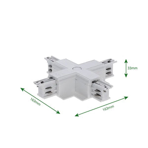 Inbouw 3-fase rail kruis-splitsing connector wit met afmetingen