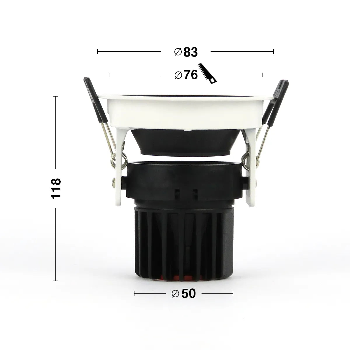 LED Recessed Spotlight 5W 3000K warm white ⌀83mm tiltable Black with white frame