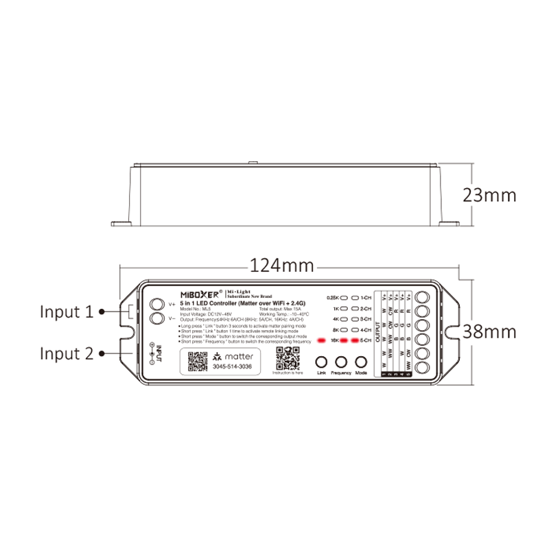 Mi-Light ledstrip controller 5-in-1 Matter WiFi perspectief