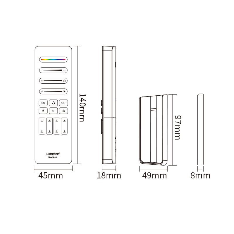 Mi-Light afstandsbediening Magic SPI ledstrip maataanduiding