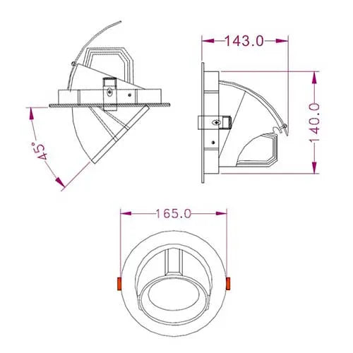 Foco empotrable LED banana 30W ⌀165mm 45° orientable 360° giratorio