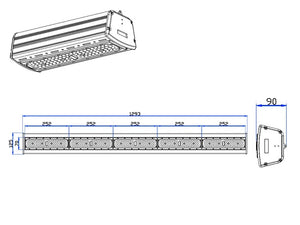 LED Highbay Light Bar (Linear) 1293 mm 250W Dimmable IP65 150lm/W